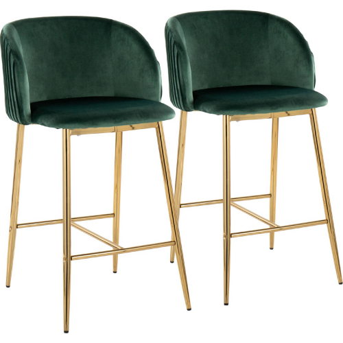 Fran Pleated Counter Stool in Gold & Green Velvet (Set of 2)